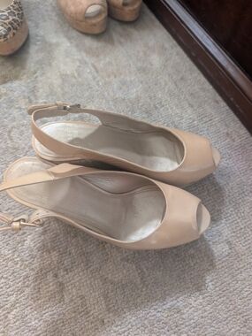 Stuart Weitzman Nude Peep-Toe Slingback Pumps - Classic Women's Dress Heels